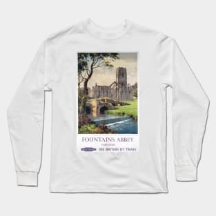 Fountains Abbey, Yorkshire - Vintage Railway Travel Poster - 1956 Long Sleeve T-Shirt